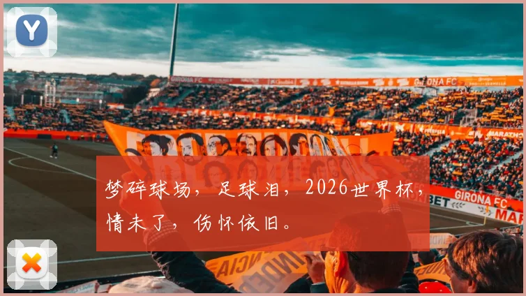 梦碎球场，足球泪，2026世界杯，情未了，伤怀依旧。